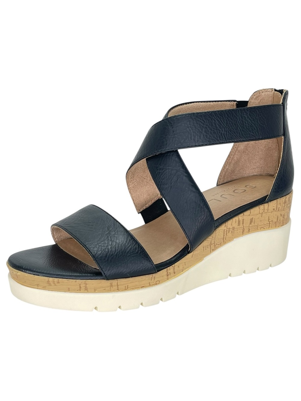 SOUL Naturalizer Goodtimes Black Faux Leather Womens Wedge Sandals Size 9W - Picture 2 of 12